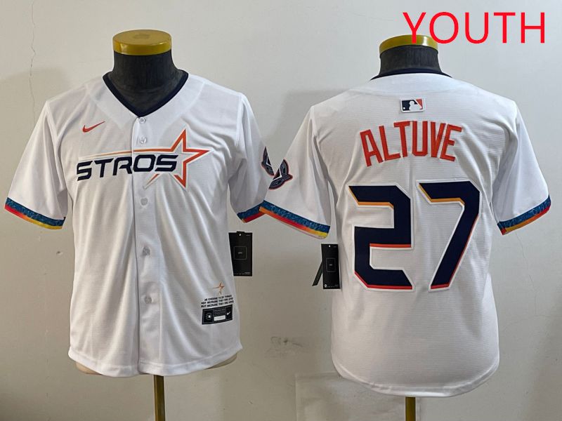 Youth Houston Astros #27 Altuve White Fourth generation Joint Name 2025 Nike MLB Jersey style 4->youth mlb jersey->Youth Jersey